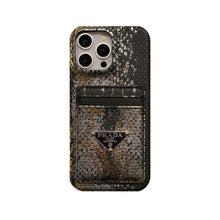 Load image into Gallery viewer, LEATHER SERPENTINE P- PHONE CASE WITH CARD HOLDER
